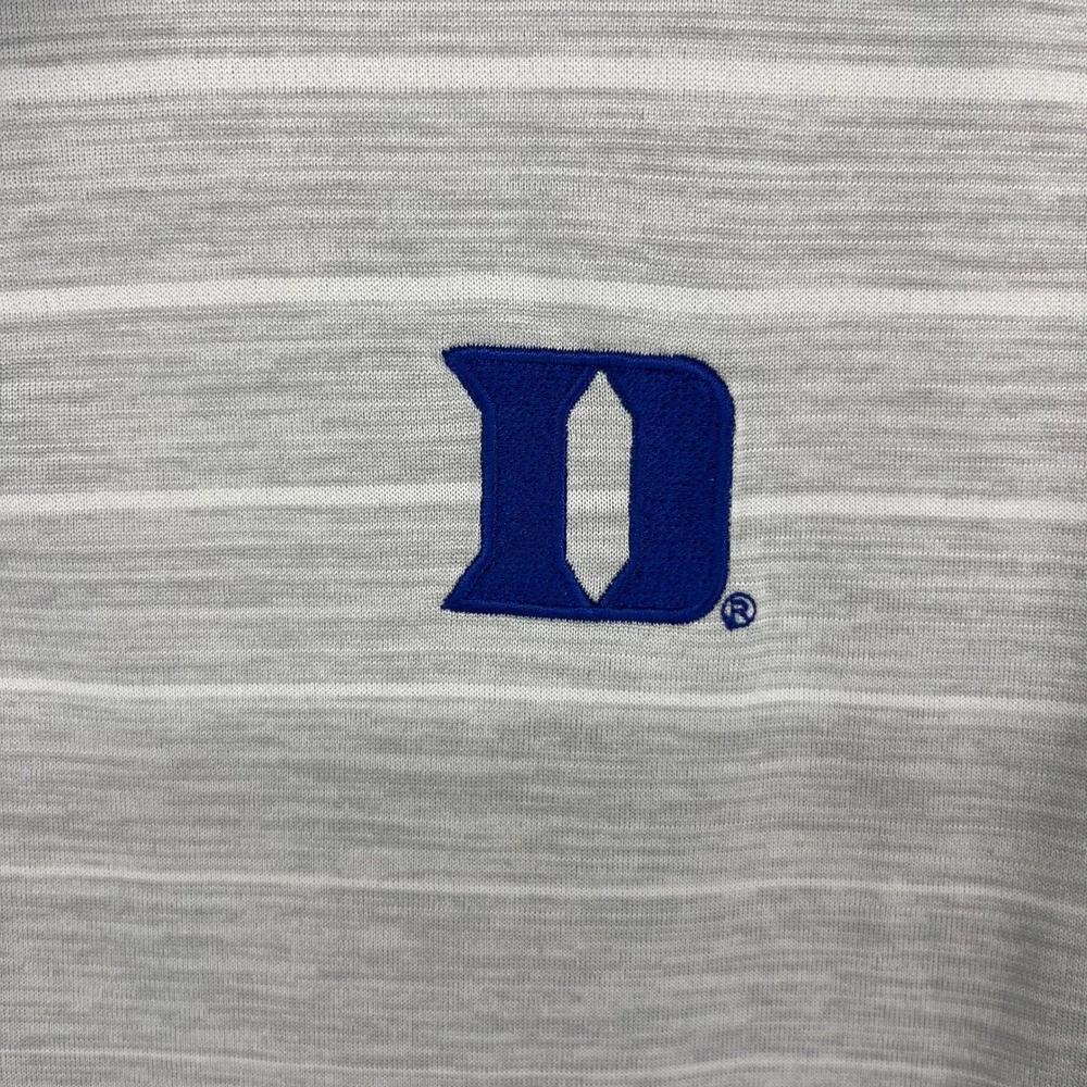 Nike Duke Blue Devils Polo Mens Large Blue Gray Striped Dri-FIT Golf Shirt